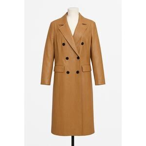 Avec Les Filles Camel Faux Leather Long Trench Coat Women’s XL Double Breasted